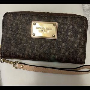 Brown Michael Kors Logo Wristlet
